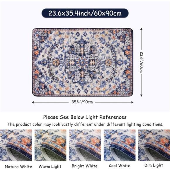 Bohemian Floral Medallion Area Rug - 2x3 Blue Small Kitchen Rug - Picture 2 of 7